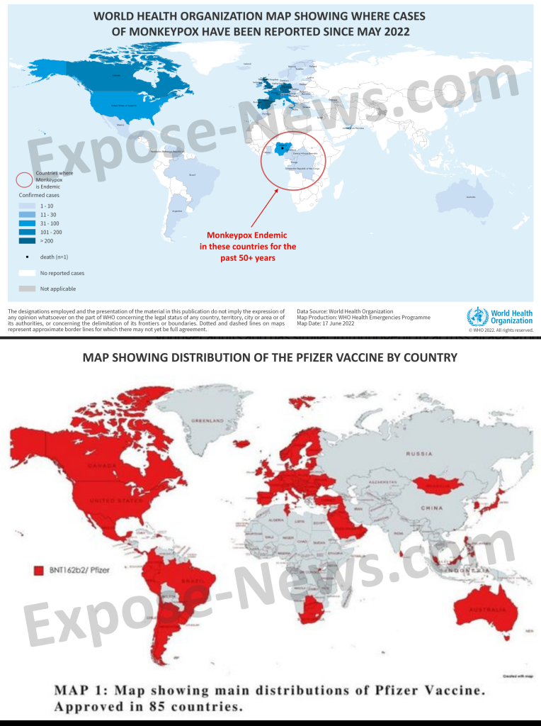 WHO's kort over tilfælde af abekopper rapporteret siden maj 2022.